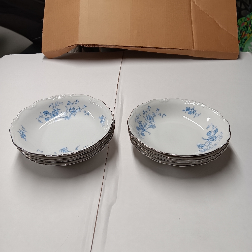 8 Edelstein Bavaria Maria-Theresia Ocean Blue Soup[ BowlsFloral 7 1/2"